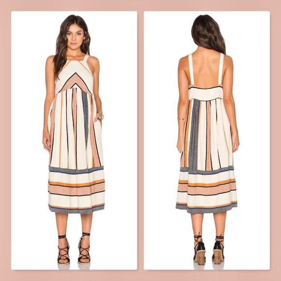 NWT *RARE* Free People Navy Striped Boho Festival Midi Dress  – XS/Small - Picture 2 of 14